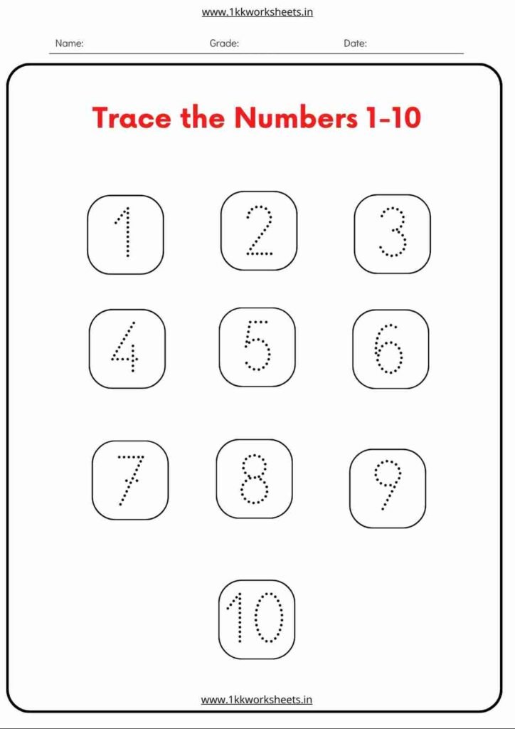 worksheet for nursery maths 1 10