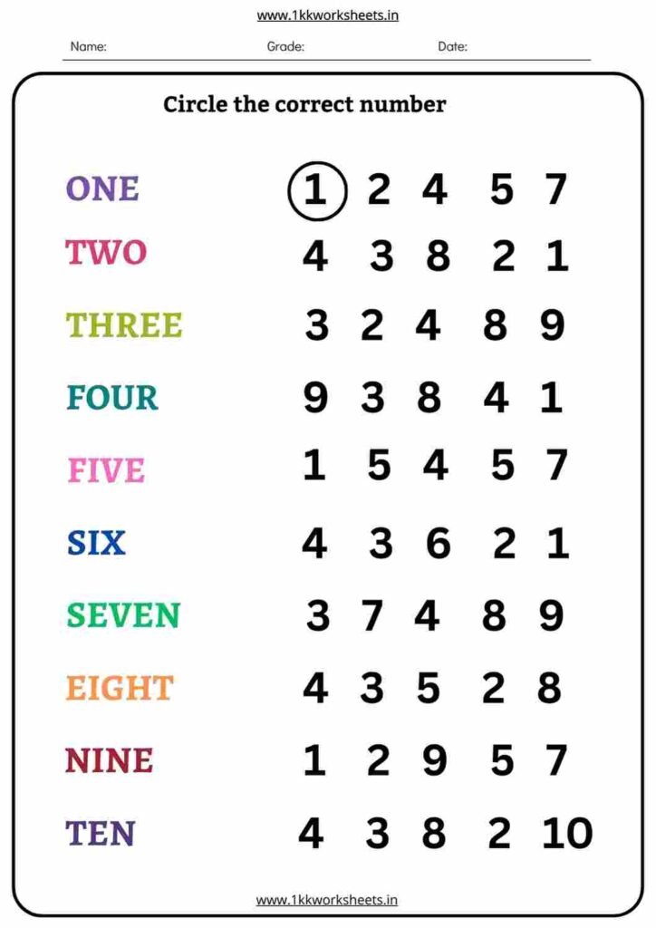 circle the number worksheet