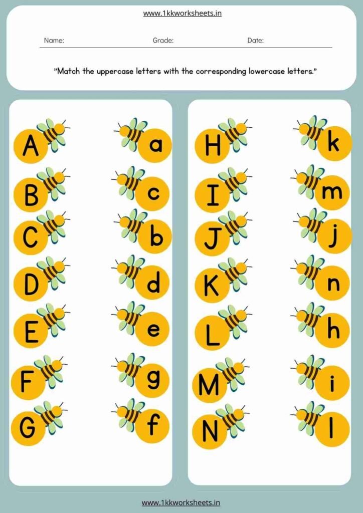 english worksheet for pre kg letters with pictures matching