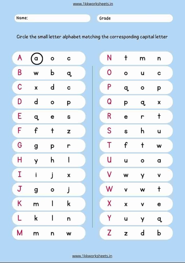 matching english worksheet for nursery